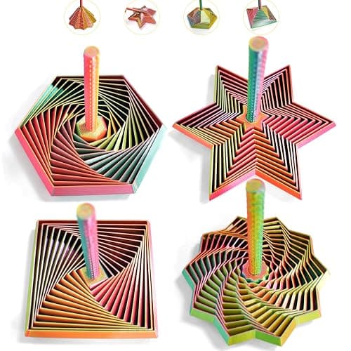 4PCS 3D Printed Fidget Toys for Adults – Multi-Layer Geometric Shapes with Handle, ASMR Clicking Sound, Stress Relief Toy for Anxiety & Focus (Gold, Green, Purple, Rainbow Finish) - Image 1