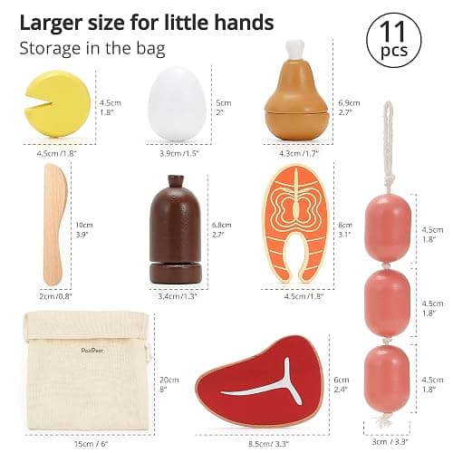 PairPear Wooden Toys Play Food Sets for Kids Kitchen, Kids Toy Food Cutting Meat Set for Toddlers 3+ Years Old, Pretend Food Play Kitchen Accessories for Girls and Boys thumbnail 3