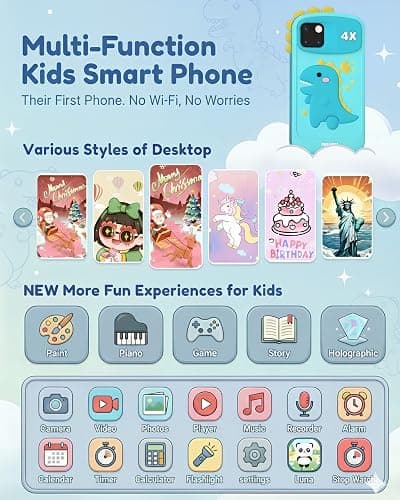 Kids Phone - Toddler Boy Dinosaur Toys for Age 3-12, Christmas Birthday Gifts for Boys, 4.0" Touchscreen Kids Smart Phone with Dual Cameras, Games, Music Player, 32GB, Toddler Learning Toys Cell Phone thumbnail 3