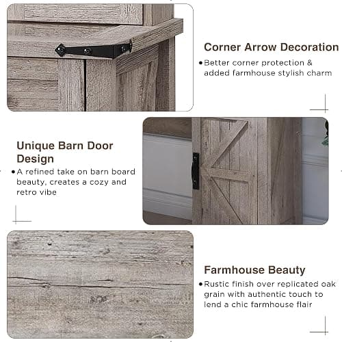 T4TREAM Farmhouse Makeup Vanity Desk with Sliding Mirror and Lights, 42'' Glass Tabletop Vanity Table with 2 Drawers & Shelves, Rustic Big Vanity Set for Bedroom, Light Rustic Oak thumbnail 6