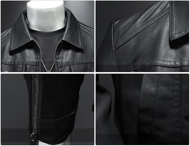 Mens Leather Jacket Motorcycle Black Biker Jackets Vintage Faux Leather Outwear Casual Lightweight thumbnail 6