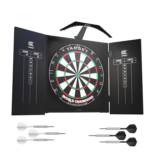 Target Darts Arc Dartboard Lighting System Home Cabinet Set - Includes World Champions Dartboard and 2 Sets of Darts, Black - Image 1