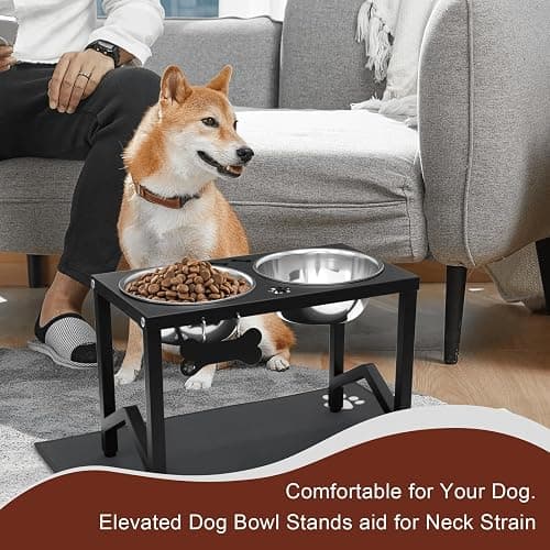 Flodomix Elevated Dog Bowls, Metal Raised Dog Bowl Stand with 2 Thick 58oz Stainless Steel Food Bowls & Non-Slip Mat - 11.8" Tall for Medium/Large Breeds thumbnail 6