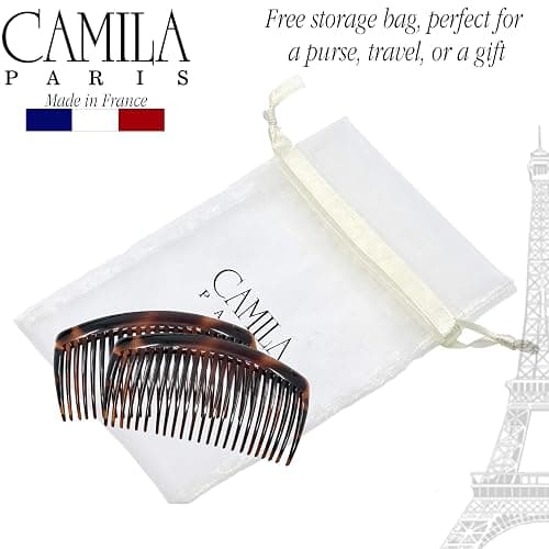 Camila Paris AD66/2 French Side Comb Large Curved Tortoiseshell Hair Combs for Women Fine Hair, 4 Inch Strong Hold Comb for Women Bun Chignon Up-Do Styling Girls Hairstyle Accessories, Made in France thumbnail 4