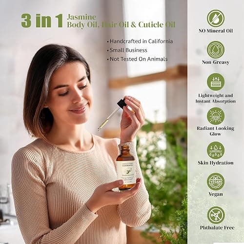 Soothing House Jasmine Body, Hair & Nail Oil: Nourishing & Fast-Absorbing, Lightweight Glow, with Vitamin E, Jojoba & Sweet Almond, All-Natural, 4 Fl Oz thumbnail 3