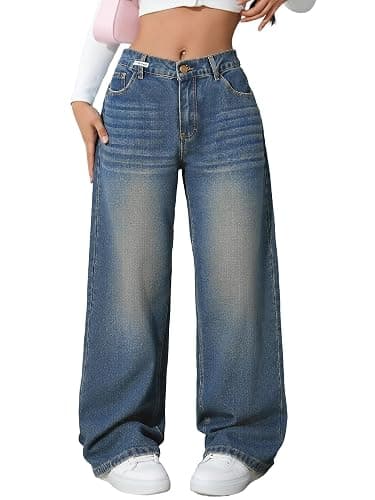 Handfrog Women Baggy Jeans Low-Mid Rise Denim Pants with Pockets Y2k 90s Jeans for Girls - Image 1