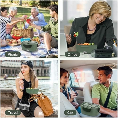 Vabaso Electric Lunch Box for Adults, 80W Heated Lunch Box Portable Food Warmer Lunch Box for Work/Men/Car/Truck with 1.5L 304 Stainless Steel Container Fork & Spoon, 110V/12V/24V thumbnail 4