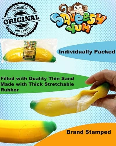 JA-RU Stretchy Banana Toys (1 Banana) Super Squishy Fidget Toy for Kids & Adult. Sand-Filled Rubber Banana Toy. Stress & Anxiety Relief Autism Sensory Toys. Stretchy Fruit Bulk Party Favor 3340-1-p thumbnail 3