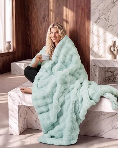 blunique Ultra Soft Cozy Faux Fur Throw Blanket, Fuzzy Plush Thick Bubble Blanket, Oversize Luxury Fluffy Blanket for Couch, Sofa, Bedroom, and Living Room,50x60 Inches, Misty Blue thumbnail 9