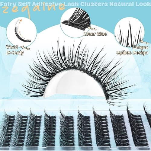 Wispy Self Adhesive Eyelashes Natural Self Adhesive Lash Clusters With Spikes D-Curly Pre Glued Lashes Reusable Glueless Lashes Salon-Level Cluster Eyelash Extensions 10-18MM by Zegaine thumbnail 4