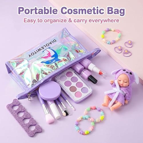 DIAOLEWITOY Pretend Makeup Kit for Girls - 30-Piece Play Cosmetic Set, Birthday Gift for Kids Ages 3-6 Years Old (Purple) thumbnail 8