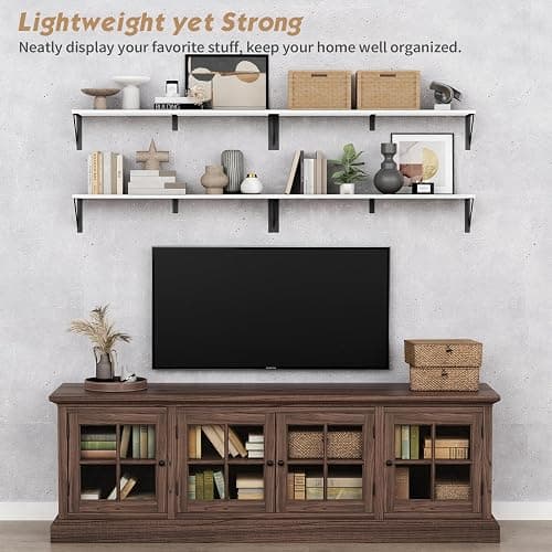 Forbena White Floating Book Shelves for Wall, 36 Inches Long Wall Shelves with Metal Brackets for Bedroom, Large Floating Bookshelf Bookshelves for Living Room Office Classroom (White Wood) thumbnail 3