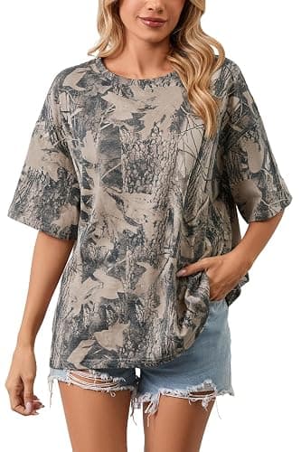 calbatic Camo Print Oversized T Shirts for Women Short Sleeve Graphic Print Crew Neck Baggy Shirts Cute Tunic Tee Tops - Image 1