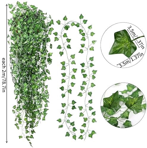 JPSOR 24pcs Fake Leaves Artificial Ivy Garland Greenery Vines for Bedroom Decor Aesthetic Silk Ivy Vines for Room Wall Home Decoration thumbnail 3