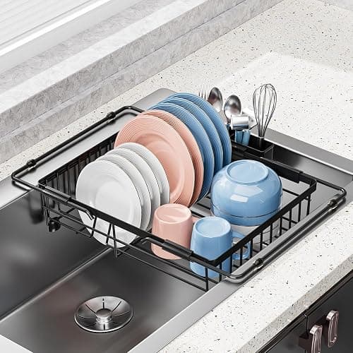 Expandable in Sink Dish Drying Rack - Adjustable Capacity Over The Sink Dish Drainer Drying Rack with Utensil Holder for Kitchen Counter, Drying Rack for Small Space,14.96“L x 11.81“W x 3.74”D - Image 1
