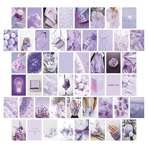 50PCS Aesthetic Picture for Wall Collage, 4x6 inch Room Decor for Teen Girls, Neon Bedroom Collage Print Kit,Cute Dorm Wall Art Photo Posters [Single Sided] (Purple 1) - Image 1