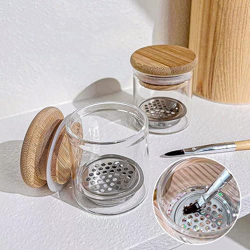 Nail Art Brushes Washing Cup, Nail Glitter Removal Cup, Monomer Holder, Nail Art Acrylic Liquid Powder Removal Cup, Nail Brush Cleaner Dappen Dish with Lid, Easy Cleaning Portable Mesh Layered thumbnail 6