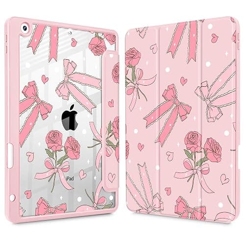 Tuiklol for iPad 10.2 case 2021 Gen 9th Release Built in Pencil Holder - Trifold Stand-Auto Wake/Sleep TPU Protection Stand Clear Back Cover for 2020 2019 [8th/7th] iPad 10.2 Case, Bow & Rose - Image 1