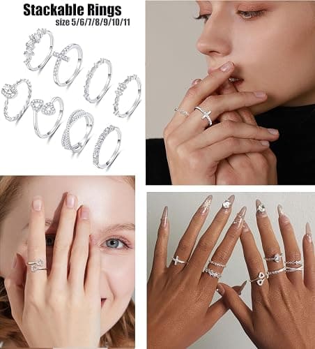TOSGMY Gold Silver Rings For Women Non Tarnish Gold Plated Stackable Rings Wedding Engagement Bands Dainty 14K Gold Ring Simple Trendy Cubic Zirconia Thumb Stacking Ring Pack Size 4-11 thumbnail 4