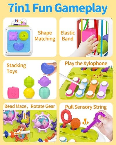 kecristv Montessori Toys for Toddler Girls Boys, Baby Sorter Learning Sensory Activity Cube, Toddler Girl Boy Birthday Gifts, Baby Toys 18+ Months thumbnail 4