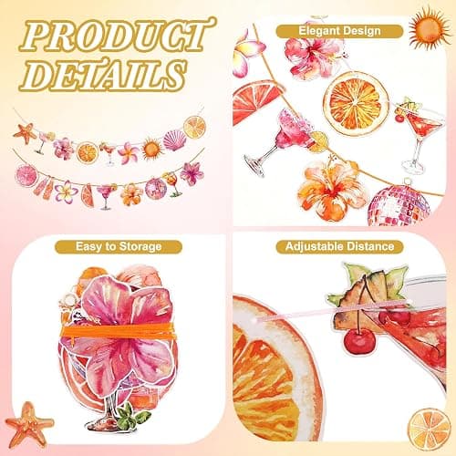 Pink Orange Sunset Party Banner,Tropical Sunset Tequila Garland Decorations | Pink Orange Birthday Bridal Shower Wedding decorations, 2 Pack ,9.8 ft thumbnail 4