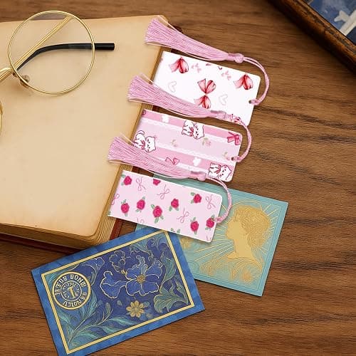 24Set Cute Bookmarks for Reading Women Funny Aesthetic Bookmarks Pretty Pink Bow Book Marks Bulk DIY Bookmark Bookish Page Markers Making Kit Coquette Reading Accessories Stuff Gifts for Girls thumbnail 2