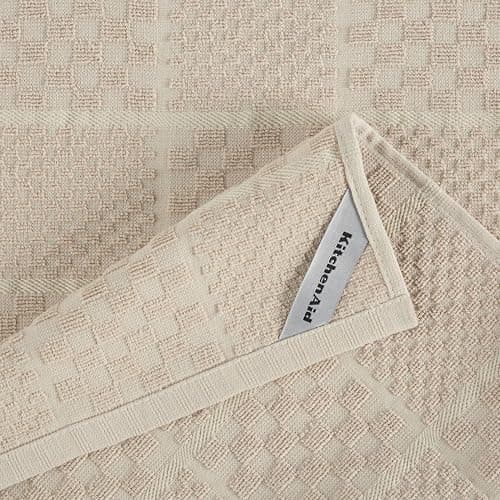 KITCHENAID Quilted Cotton Terry Cloth Oven Mitt, Pot Holder, Kitchen Towel 4-Pack Set, Heat Resistant, Silicone Grip, 16"x26", 7"x13" & 7"x10", Milkshake thumbnail 8