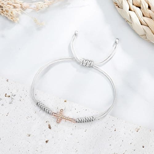 JENDEAR SHINE Rope Bracelet for Women, Hand Braided Rope Chain Adjustable, Birthday Friendship Graduation Gift for Women Girls Sisters Friends - Cross-gray thumbnail 2