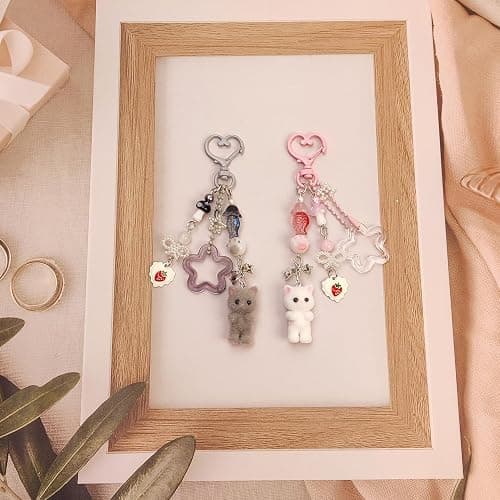 Nalefow Cute Pink Keychain,Fuzzy Cat Keychain Aesthetic Y2K KeychainStylish KeychainsAccessories thumbnail 3