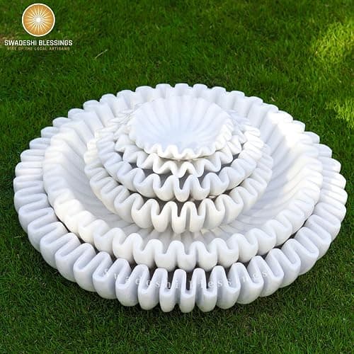 SWADESHI BLESSINGS HandCrafted Marble Ruffle Bowl/Antique Scallop Bowl/Fruit Bowl/Vintage Ring Dish/Decorative Flower Dish/HouseWarming Gift/Wedding Gifts/Urli (8 Inches) thumbnail 7