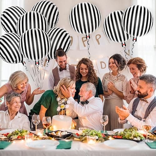 12 Pcs Black and White Striped Balloons,18 Inch Halloween Foil Balloon,Black Striped Checkered Balloons for Birthday Party Baby Shower Halloween Ceremonies Holiday Parties Decorations thumbnail 7