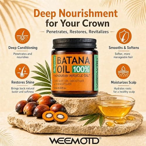WEEMOTD 100% Raw Batana Oil for Hair, Unrefined Conditioning Scalp Oil from Honduras, Moisturizing Hair Mask, Adds Shine & Softness for Men & Women, 4.06 fl oz thumbnail 3