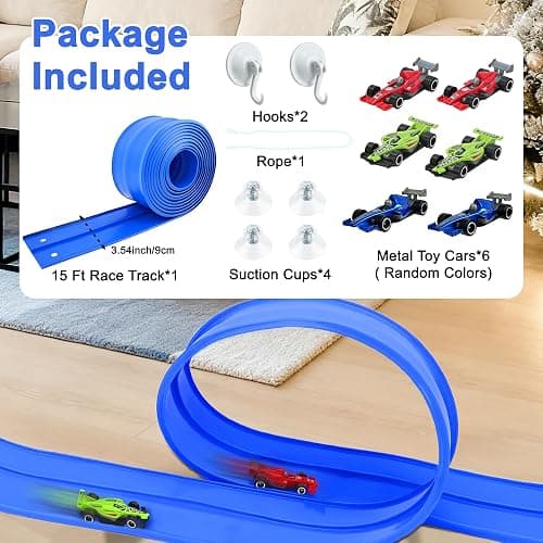 HACOCOLA 15 Ft Flexible Race Track Set with 6 Toy Cars for Kids thumbnail 7