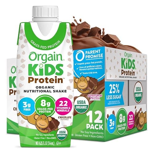 Orgain Organic Kids Nutritional Protein Shake, Chocolate, Healthy Kids Snacks, 8g Dairy Protein, 3g Fiber, 22 Vitamins & Minerals, No Soy Ingredients, Gluten Free, Non-GMO, 8.25 Fl Oz (Pack of 12) - Image 1