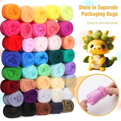 Mayboos Needle Felting Starter Kit,Wool Roving 40 Colors Set, Wool Felt Tools with Instruction Included for Felted Animal Needle Felting Supplies thumbnail 3