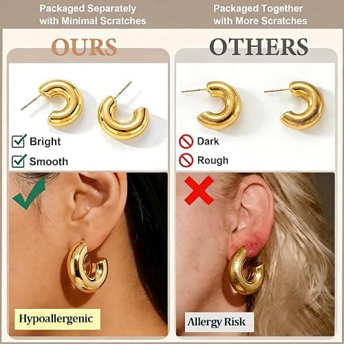 12 Pairs Chunky Silver Hoop Earrings for Women Trendy, Silver Plated Lightweight Thick Open Twisted Stack, Non Tarnish Huggie Hoops Earring Set thumbnail 7