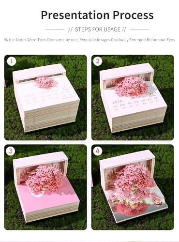 HOTOYMDS 3D Calendar 2026,3D Desk Calendar 2026 With LED Lights,3D Art Calendar Memo Pad 2026,Blossom Grove Island Desktop Decoration,Tear-Away 3D Paper Art Notepad w LED Lights,Christmas Gift,New Year Gift (Blossom Grove Island(Soft Pink)) - Blossom Grove Island(Soft Pink) thumbnail 5