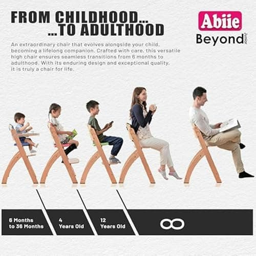 Abiie Beyond Junior Wooden High Chair with Tray - Adjustable and Convertible High Chair for Babies and Toddlers - 6 Months to 250 Lb - Water Resistant - Natural Wood/Dove Grey Cushion thumbnail 4
