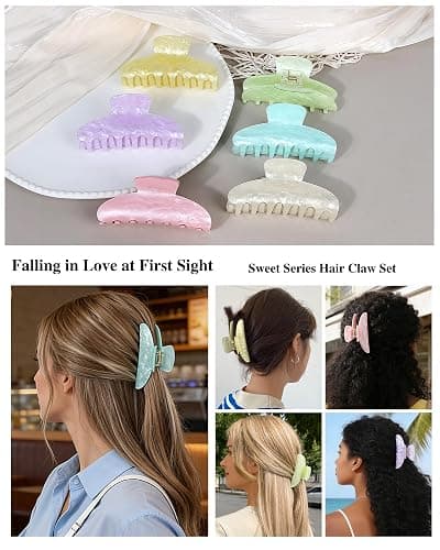 6 Pcs Cute Hair Claw Clips for Women Girls, Strong Hold Hair Jaw Clips, Non-Slip Hair Accessories Acrylic Resin Hair Clips. thumbnail 2