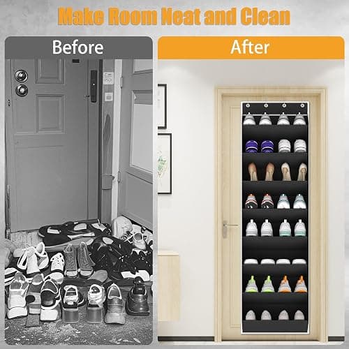 KYEVIS Over The Door Shoe Organizer Storage Fit 16-24 Pairs Hanging Shoe Rack Organiser for Closet Door, Deep Pocket Shoe Holder for Sneakers,Boots Storage(1 Pack Black) thumbnail 3