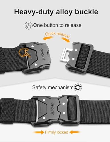 JUKMO Quick Release Tactical Belt, Military Work 1.5" Nylon Web Hiking Belt with Heavy Duty Seatbelt Buckle thumbnail 2