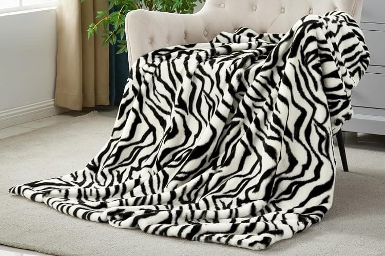 JONIYEAR Soft Fluffy Zebra Print Faux Rabbit Fur Throw Blanket 50" x 60", Luxury Cozy Shaggy Fuzzy Blankets, Reversible Cute Warm Animal Printed Blanket for Women Winter,Washable,Cream White and Black thumbnail 6