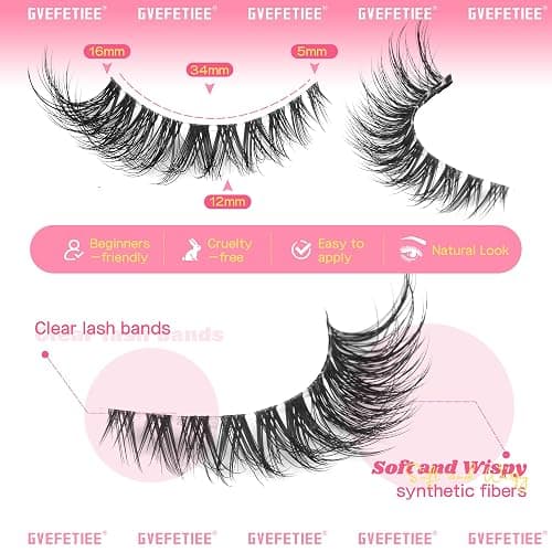 False Eyelashes Fox Eye 8 Pairs Pack 40D Natural Look Fluffy Wispy Cat Eye Lashes Soft Faux Mink Lashes Lightweight D-Curl Clear Band Eyealshes by GVEFETIEE thumbnail 3