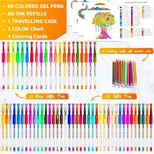 Soucolor Glitter Gel Pens for Adult Coloring Books, Christmas|Birthday Gifts, School Art Supplies,120 Pack-60 Glitter Pens, 60 Refills and Travel Case, 40% More Ink Markers Set for Drawing Journaling thumbnail 3