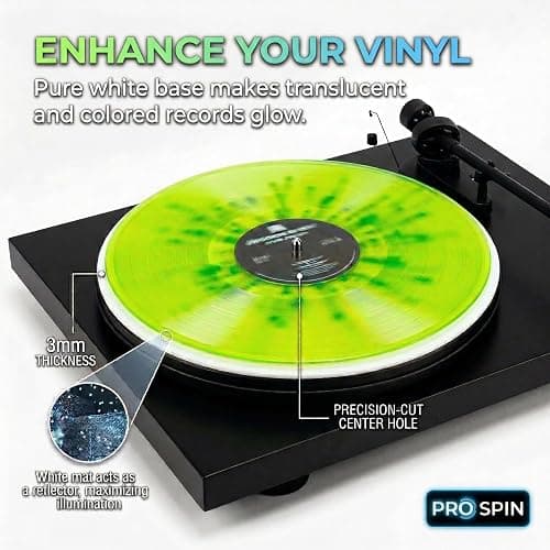 PRO SPIN White Acrylic Turntable Mat - Platter Slipmat for 12" Vinyl Vintage Record Player - Antistatic Cover, Reduces Noise & Sounds from Static & Dust - Tighter Bass Quality, Record Player Mat thumbnail 4