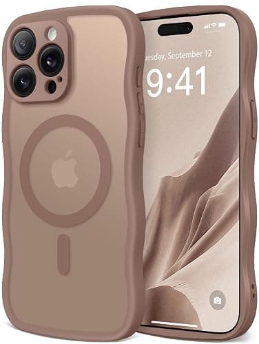 CAPRARO Cute for iPhone 15 Pro Case, Compatible with MagSafe, [Curly Wave Edge] [Full Camera Protection] [14 FT Drop Protection] Magnetic Phone Case for 15 Pro 6.1 Inch, Brown - Image 1