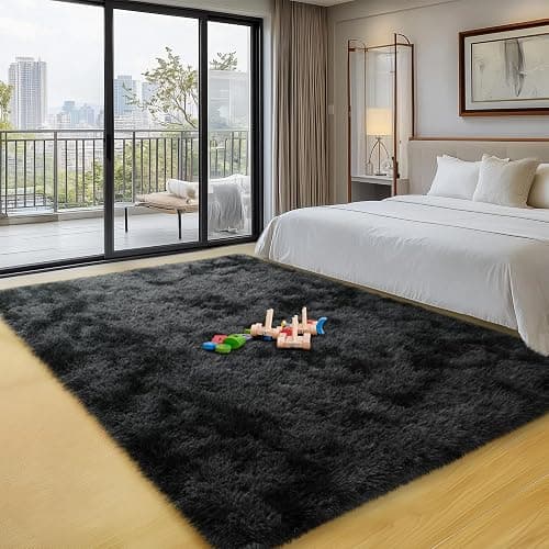 qulint 3x5 Area Rugs for Bedroom, Fluffy Soft Shag Rugs for Living Room, Small Fuzzy Plush Shaggy Carpets for Boys and Girls Dorm Room Home Decor (3ft x 5ft, Tie-Dyed Black Grey) thumbnail 7