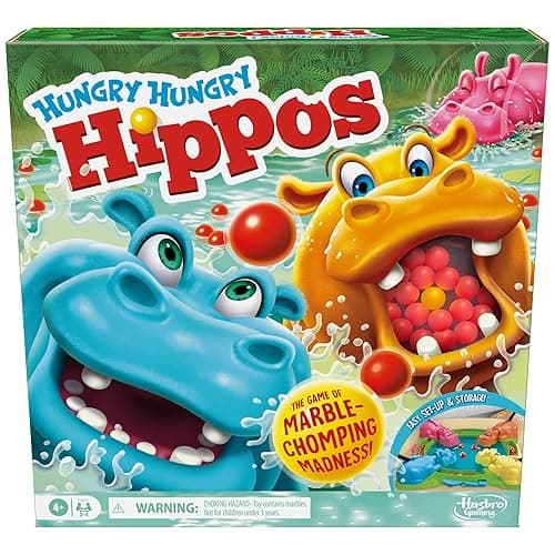 Hungry Hungry Hippos Game for Preschoolers | Instant Marble Relaunch, Easy Set-Up & Storage| Ages 4 and Up | 2 to 4 Players | Kids Games