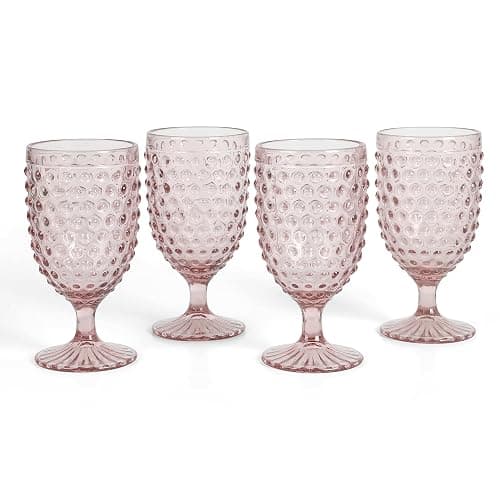 Martha Stewart Chauncey 4-Pack 14.2 oz Hobnail Handmade Glass Goblet - Pink - Image 1
