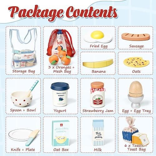 Lehoo Castle Wooden Play Food Set - Montessori Cutting Fruit Egg Bread, Pretend Breakfast Food Toys for Kids Kitchen, Educational Toddler Toys 3-5 Years, with Storage Bag, Birthday Gift for Boys Girls thumbnail 6